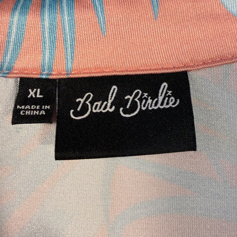 Bad Birdie Polo Shirt‎ XL Tropical Floral Golf Coral Blue Performance Stretch - Picture 9 of 11